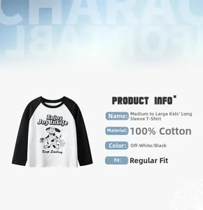 Detailed product info of cotton raglan long sleeve tee with cartoon dog graphic