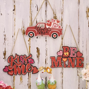 Three-piece Valentine's Day wood hanging set with heart truck and romantic lettering