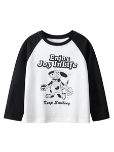 Kids Long Sleeve Raglan T-Shirt Cotton Cartoon Dalmatian Letter Print Contrast Color Crew Neck Casual Tops Girls Boys
