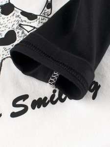 Kids long sleeve cotton t-shirt with black white contrast and Smiling graphic print