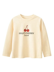 Big Girls Long Sleeve T-Shirt 100 Percent Combed Cotton Cherry Print Round Neck Casual Korean Style Top