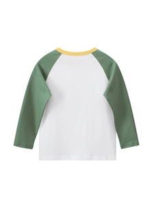 Kids long sleeve color-block t-shirt with green raglan sleeves and yellow neckline