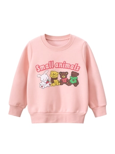 Sudadera Casual para Niña con Estampado de Animales de Dibujos Animados Forrada de Vellón Mezcla de Algodón Rosa Manga Larga Cuello Redondo Top para Niños