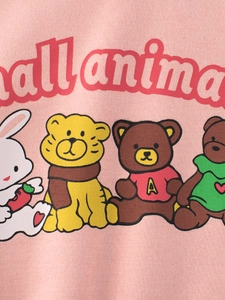 Sudadera de felpa rosa para niños con estampado de animales y textura de punto
