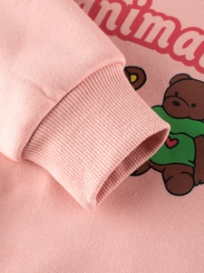 Sudadera rosa de algodón para niñas con lindo estampado de oso y puños acanalados