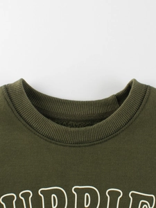 Olive green crewneck sweatshirt for kids with white UPPIE letter print detail
