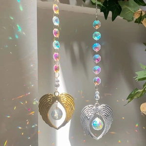Crystal Suncatcher Angel Wings Heart Hanging Ornament Rainbow Maker Prism K9 Crystal Window Garden Decoration