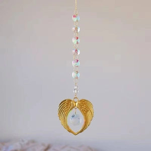 K9 crystal suncatcher with golden angel wing heart frame for home rainbow decoration