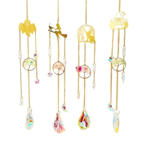 Halloween Tree of Life suncatchers with crystal prisms and gold hanging ornaments