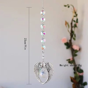 K9 crystal suncatcher with silver angel wings and rainbow prism beads, 23cm hanging decor