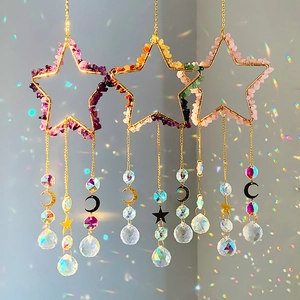 Star-shaped handmade suncatchers with natural amethyst crystals and golden chains