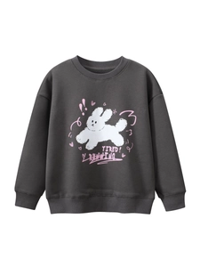 Kids Fleece Lined Sweatshirt Casual Long Sleeve Pullover Cartoon Bunny Print Warm Cotton Blend Top For Boys Girls