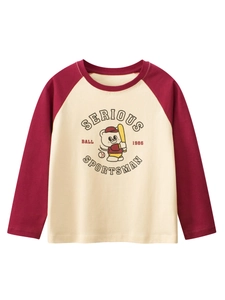 T-Shirt À Manches Longues Raglan Pour Enfants 100 Pour Cent Coton Imprimé Ours De Dessin Animé Baseball Col Rond Décontracté