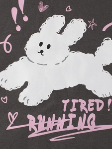 Kids dark grey hoodie with tired running puppy print and soft fleece texture