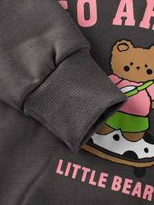 Donkergrijs kindersweatshirt met skateboardbeer-print en geribbelde boorden voor winter