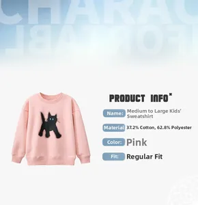 Detail of pink girls' sweatshirt showing 37.2% cotton and 62.8% polyester fabric blend