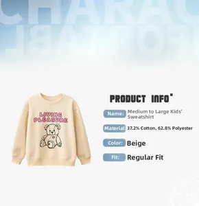 Detail view of cotton-polyester kids sweatshirt showing living pleasure bear print