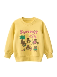 Girls Cartoon Bear Fleece Sweatshirt Yellow Cotton Blend Pullover Long Sleeve Toddler Kids Summer Print Warm Top