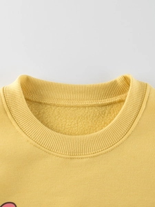 Bright yellow kid's long-sleeve fleece sweatshirt with a ribbed crew neck and warm lining