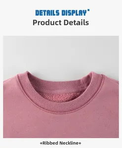Detail shot of the ribbed neckline and warm fleece lining on this pink children's sweatshirt