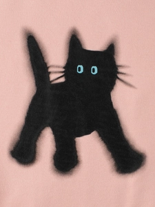 Pink fleece sweatshirt for girls featuring a stylish black cat graffiti print design
