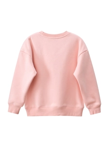 Pink fleece sweatshirt for girls with ribbed cuffs and drop shoulder in a casual style