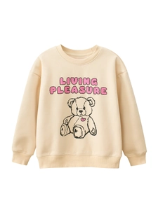 Girls Fleece Lined Sweatshirt Cotton Blend Long Sleeve Crew Neck Cartoon Bear Heart Print Casual Pullover Top For Big Girls