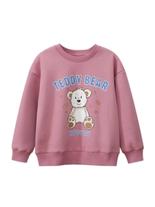 Girls Pullover Sweatshirt Fleece Lined Cotton Blend Round Neck Long Sleeve Cartoon Teddy Bear Print Casual Child Tops