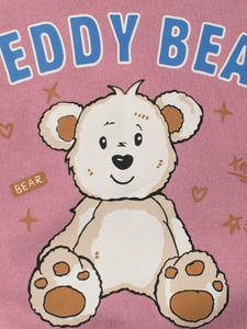 Pink fleece sweatshirt for kids featuring a cute Teddy Bear graphic and bold blue lettering