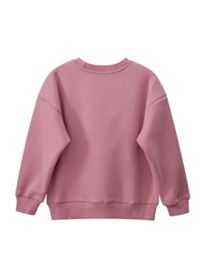 Kids dusty pink fleece sweatshirt with ribbed crewneck and loose dropped shoulder fit