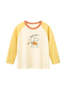 Kids Long Sleeve Raglan T-Shirt 100% Cotton Contrast Color Cartoon Dog Print Round Neck Casual Autumn Top For Girls