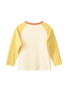 Kids long sleeve raglan t-shirt in yellow and off-white cotton with contrast crew neck
