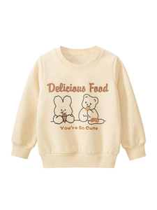 Girls Sweatshirt Cotton Blend Fleece Lined Warm Pullover Cartoon Bear Rabbit Print Round Neck Casual Autumn Winter Clothing