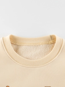 Children's warm fleece sweatshirt with soft ribbed crew neck in beige color