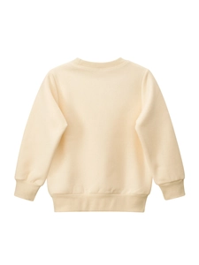 Minimalist cream round neck sweatshirt with ribbed cuffs and hem for kids