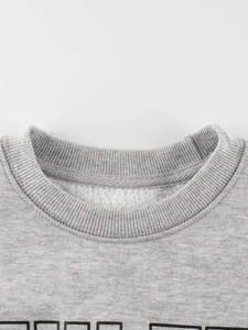 Sweat gris enfant à col rond avec doublure polaire chaude et détails en maille côtelée