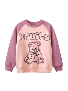 Sweat-shirt à Capuche en Polaire Imprimé Ours de Dessin Animé pour Filles Mélange de Coton Manches Raglan Chaud Décontracté Automne Hiver