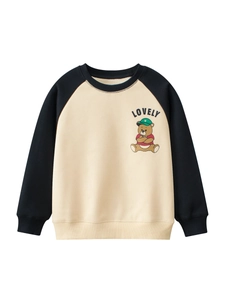 Sudadera con Forro Polar para Niños Niñas Mangas Raglán Oso de Dibujos Animados Estampado de Letras Cuello Redondo Pulóver Casual Top Cálido