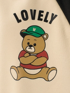 Sudadera beige vintage para niños con estampado de oso adorable y manga raglán
