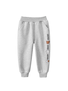 Pantalon de Jogging Décontracté pour Filles Doublé Polaire Gris Chiné Imprimé Ours Taille Élastique Chaud Hiver