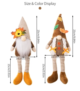 Size chart for autumn harvest gnomes with sunflower accents and striped long legs
