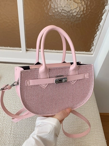 Semi Circular Glitter Handbag PU Leather Crossbody Bag With Twist Lock Elegant Party Women Fashion