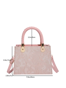 Sac à main jacquard rose avec poignée tressée et bandoulière réglable chic femme
