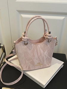 Women Fashion PU Leather Bucket Bag Marble Wrinkled Pattern Knotted Handle Shoulder Crossbody Handbag Daily Versatile Bag