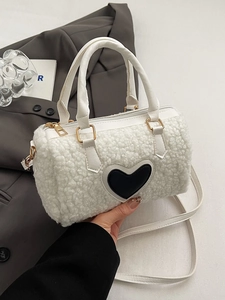 Sac à Main Femme Doux en Peluche Cœur Laine d'Agneau Synthétique Avec Bandoulière en Similicuir Sac à Épaule Chic