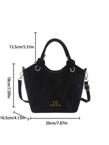 Elegant black tote bag with gold logo, dual handles and adjustable shoulder strap