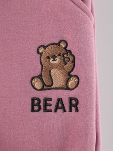 Ροζ παντελόνι φόρμας με επένδυση fleece, κέντημα αρκουδάκι και το κείμενο BEAR για κορίτσια