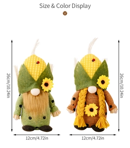 Dimensions détaillées des nains de Thanksgiving de 26cm avec tournesol et coccinelle