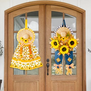Set di due decorazioni a cappello di paglia con girasoli per porta festa del raccolto