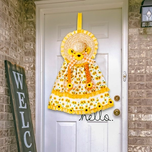 Appendino per porta a cappello con girasole e fiocco a quadri in stile rustico